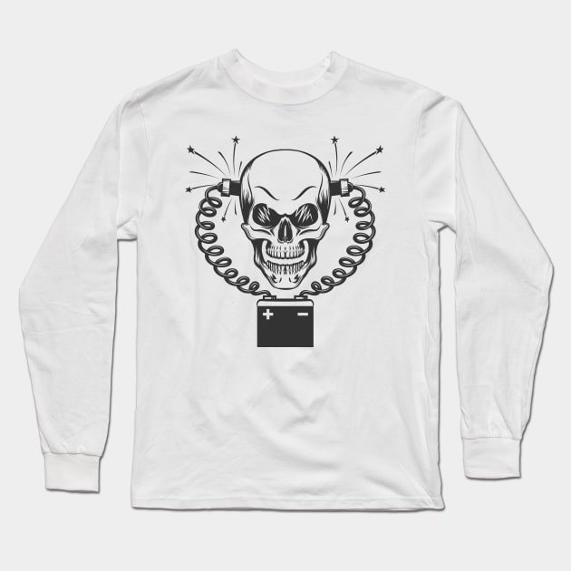 Smiling Skull and Car battery Long Sleeve T-Shirt by devaleta